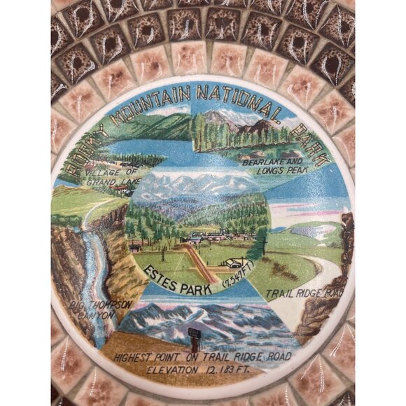 Vintage Rocky Mountain National Park Souvenir Plate Scenic Design Textured Gold - Picture 8 of 10